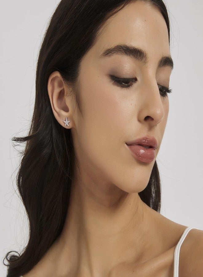 Mintolex Silver Starfish Earrings for Women 925 Sterling Silver Rhinestone Dainty Beach Earrings for Women Hypoallergenic Minimalist Tiny Summer Ocean Jewelry Gifts, Silver - Image 4